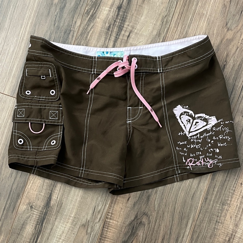 Roxy Brown Cargo Shorts with Pink Accents